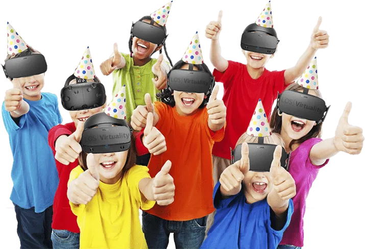 Kids enjoying VR birthday party at Los Virtuality arcade in Los Angeles - Virtual reality gaming experience